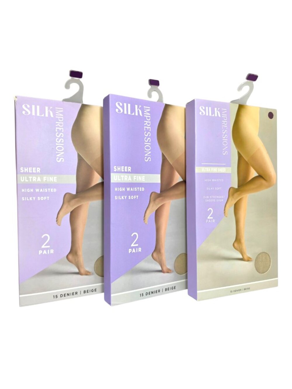 3 PK Silk Impressions Women's Pantyhose Fine Sheer 15 Denier Size XXL Beige